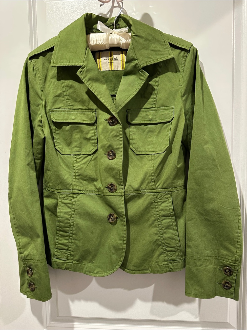 MaxMara Olive Green Utility Blazer with Flap Pockets